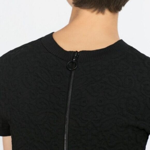 ZARA Floral Jacquard Embossed Mini Dress Soft Knit Black Sz M - Picture 9 of 12